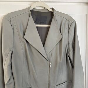 WOMENS CLASSIQUES ENTIER LIGHT GRAY LEATHER ZIP JACKET SIZE XL